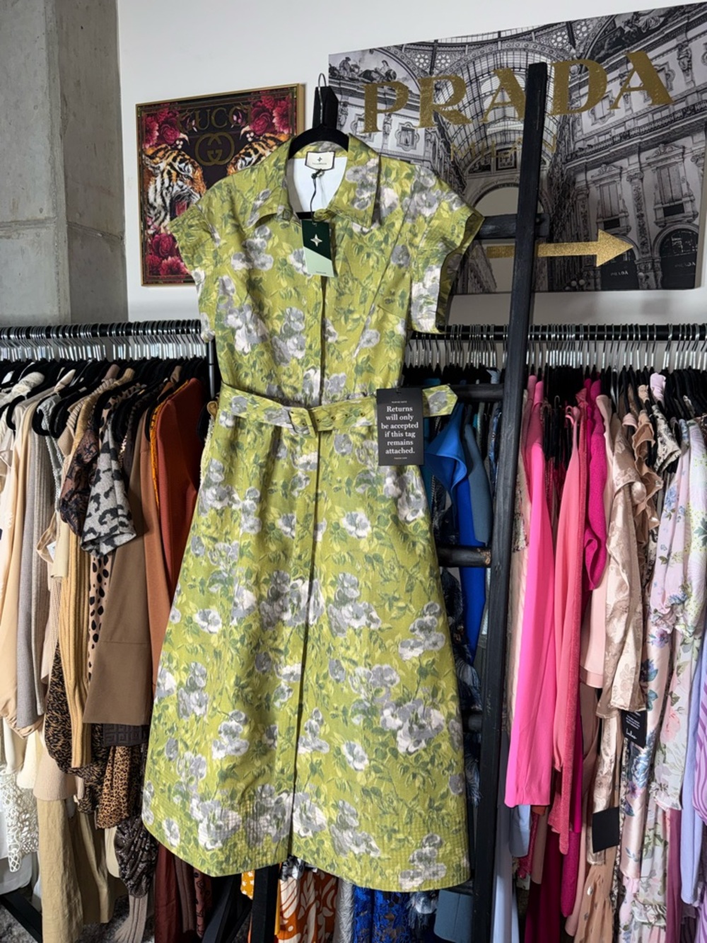 Tuckernuck Chloe Muted Meadows Green Gardens Midi Dress Belted Floral Large New - Picture 5 of 14